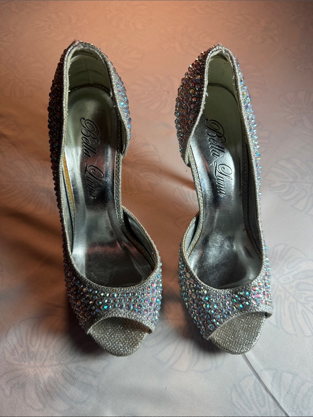 Silver Crystal Peep-Toe Heels